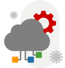 Cloud with gears and workflow objects.